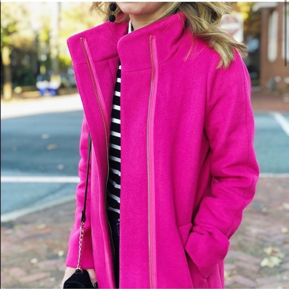 J. Crew Bright Pink City Cocoon Coat Wool trending preppy - Picture 2 of 13